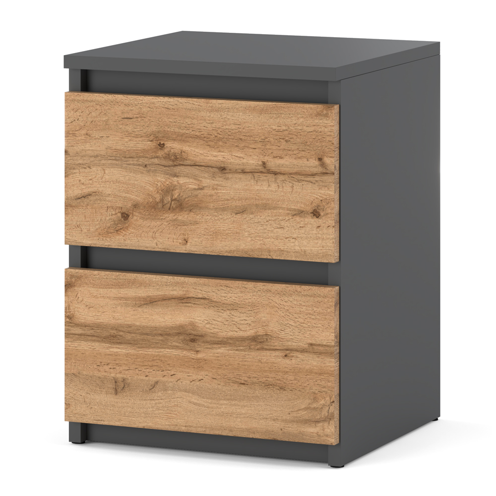 szafka-nocna-hugo-max-40-cm-szary-dab-wotan-na-bialym-tle szafka nocna hugo max o szerokości 40 cm korpus w kolorze szary mat front dąb wotan na białym tle