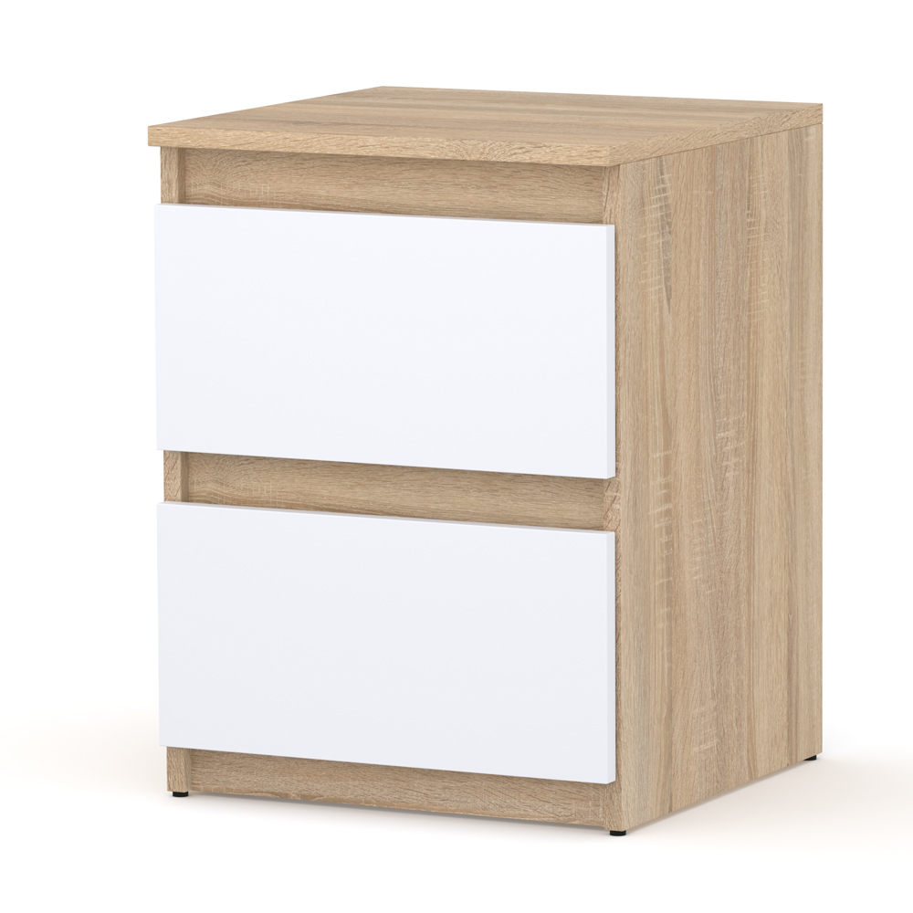 Szafka Nocna 2 Szuflady HUGO Max Stolik Nocny Nakastlik Dąb Sonoma Biały Mat